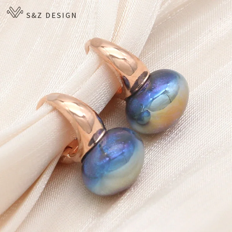 

S&Z DESIGN New Fashion Round Colorful Simulated-pearl Dangle Earrings 585 Rose Gold Eardrop For Women Girl Wedding Party Jewelry