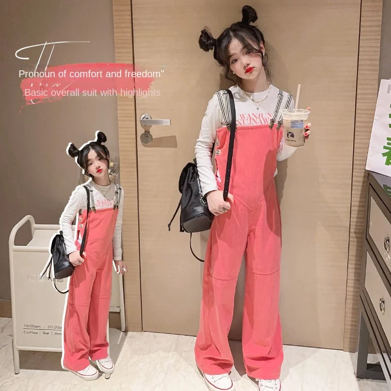 

Girls' high-waisted skinny pink suspenders suit 2023 spring new high-waisted skinny bottoms two-piece suit