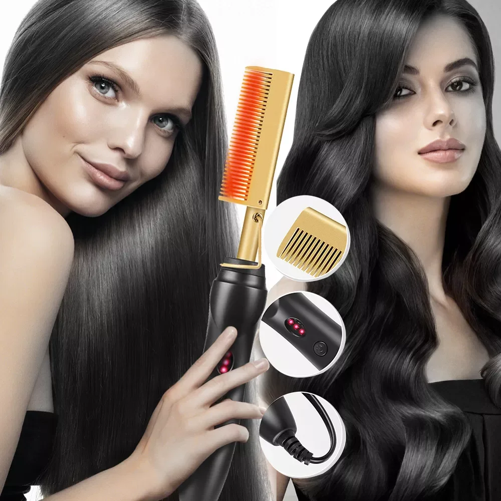 

NEW2023 Professional Hair Straightener Flat Irons Heating Hot Comb Hair Styling Comb Curling And Straightening Wet Dry Use