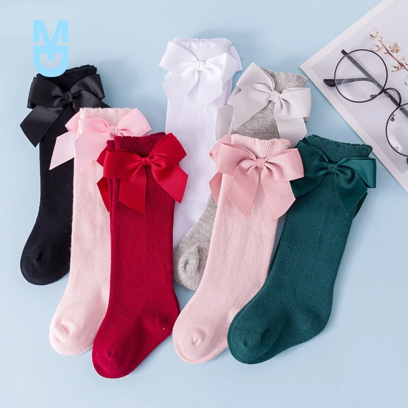 

New Kids Socks Girls Socks for 0-3 Years Toddler Girl 2022 Winter Spring Knee High Bowknot Keep Warm Cotton Soft Skin-friendly