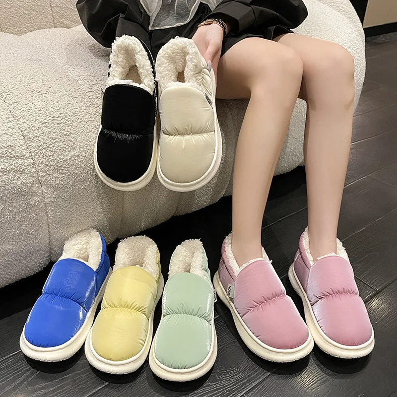 

Plus Size 44-45 Women's Bag Heel Plush Platform Waterproof Anti-skid Warm Shoes Cotton Slippers for Home Winter Плоские тапочки