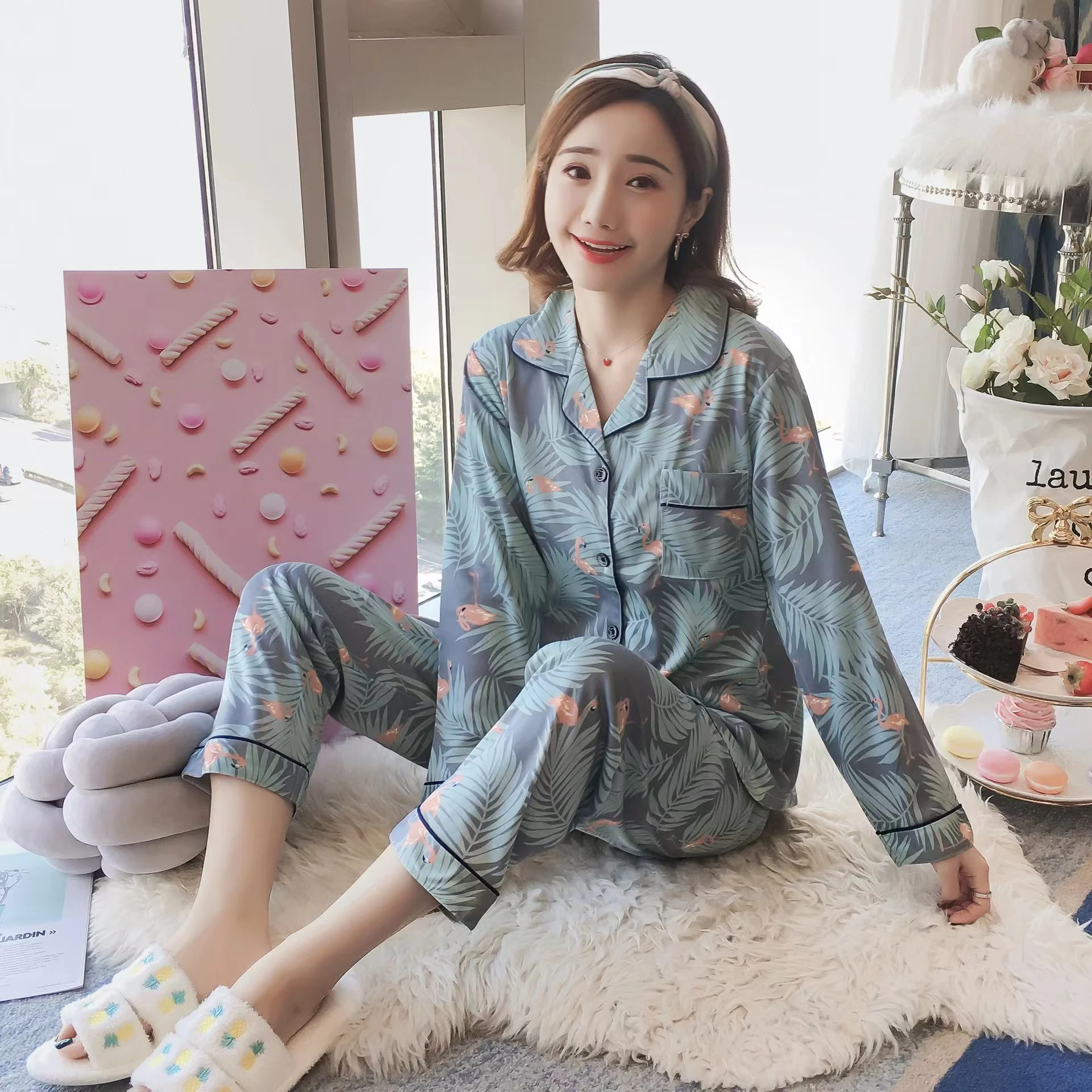 Korean Style Plaid Printed Pajamas Set for Women 2022 New Two Piecs Suit Casual Loose Soft Pyjama Thick Sleepwear Loungewear Pjs