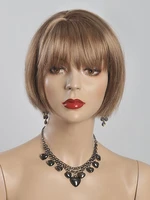 natural brown bob wigs womens fashion short synthetic wig with bangs costume party wigs for women straight hair pelucas