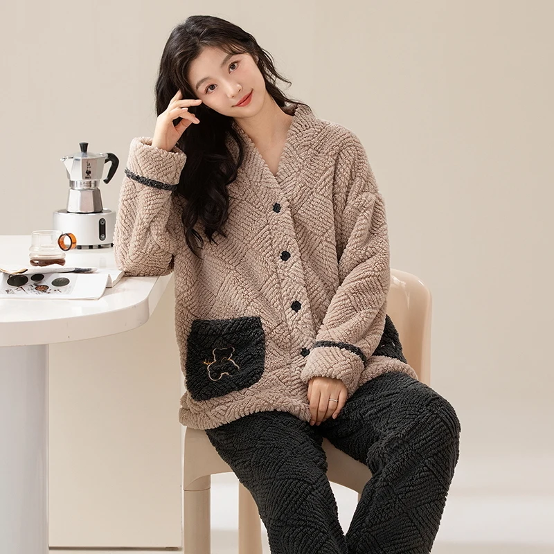 Японское кимоно зимнее фланелевое теплое ночное белье для женщин кардиган