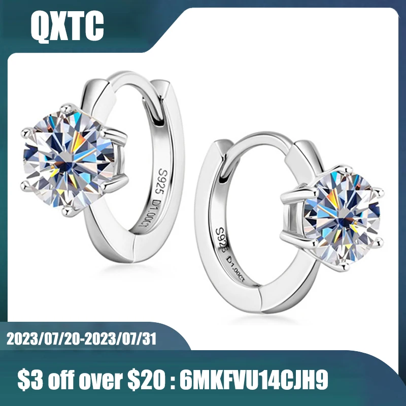 

QXTC VVS1 Moissanite Hoop Earrings for Women 925 Sterling Silver 6.5mm 1ct Earrings Jewelry Accessories Trending Products 2023