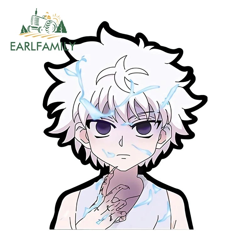 Фото EARLFAMILY Killua Zoldyck Peek, автомобильная наклейка, аниме HUNTER × HUNTER, Виниловая наклейка Chibi с большой головкой, задняя наклейка для граффити JDM №5