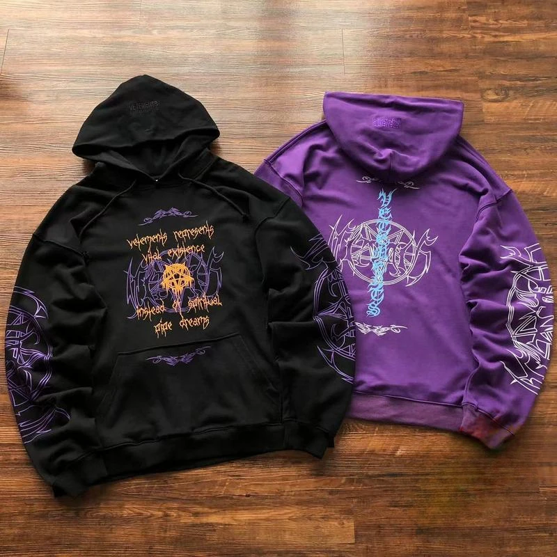 

23ss Sanskrit Vetements Hoodie Men Women 1:1 Best Quality Oversized Embroidered Black Purple Sweatshirts Pullovers