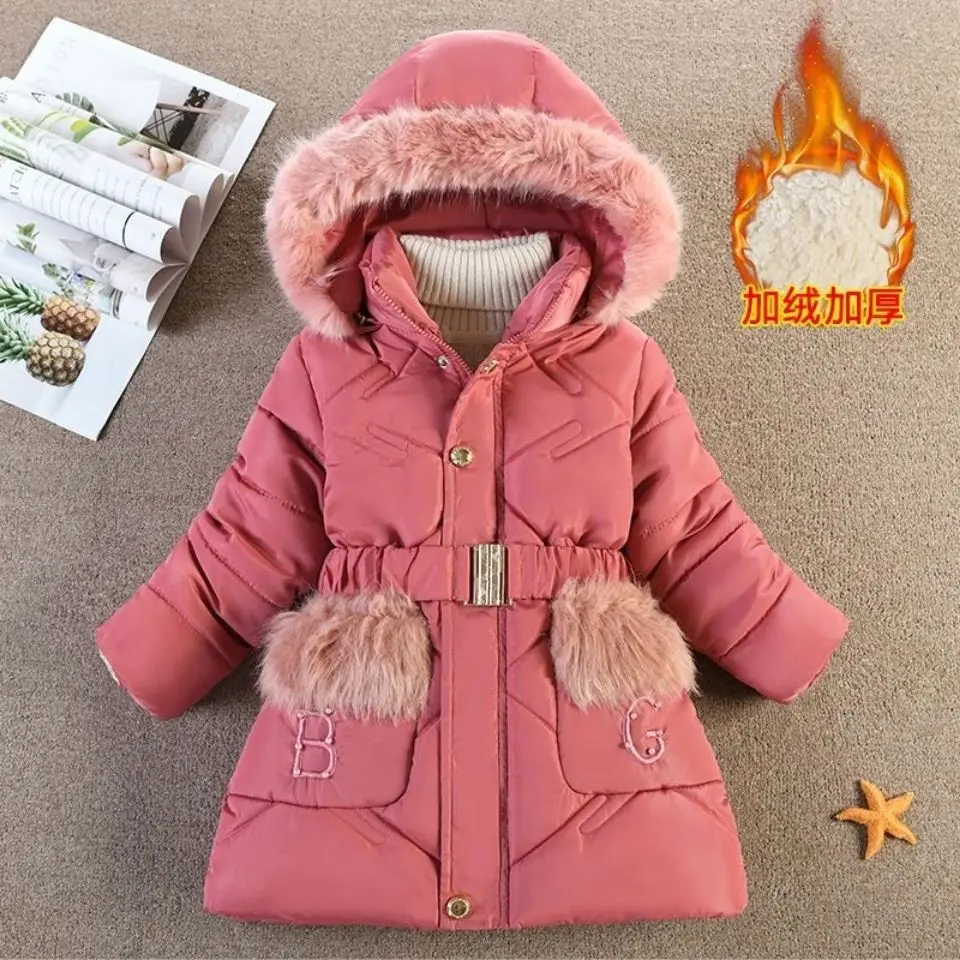 

-30 Degrees Winter Girls Long Coat Clothes Snowsuit Thick Hooded Parka Warm Cotton Jacket For Kids Clothing TZ311