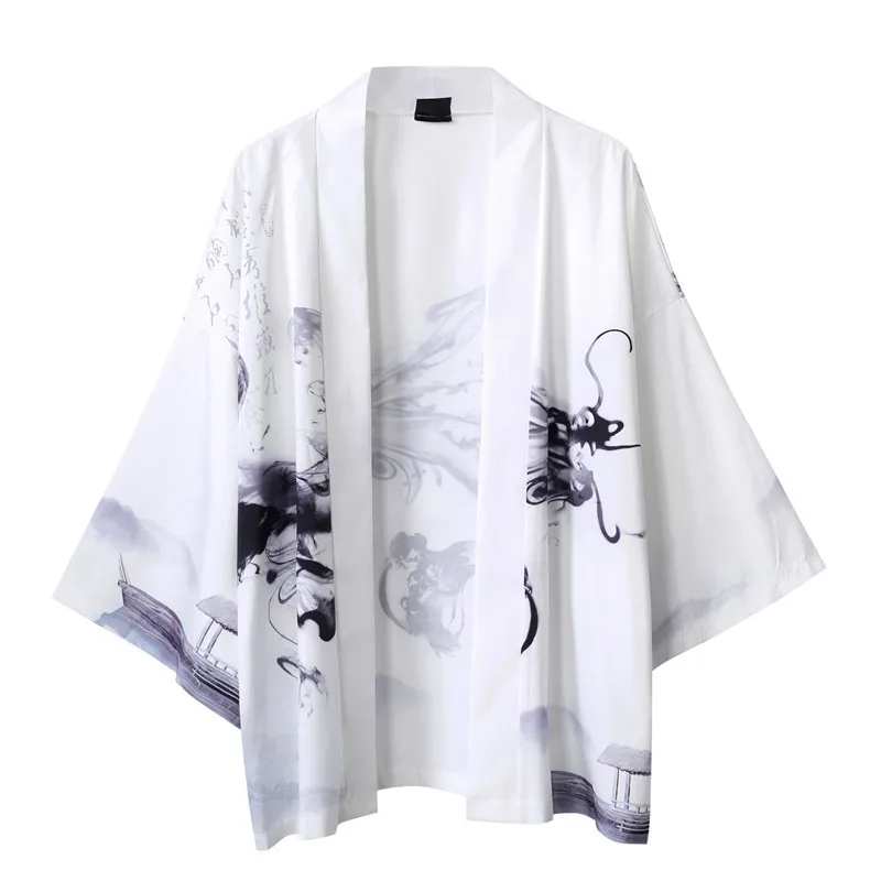 Loungewear Men Kimono Robe Chinese Thin Casual 3/4 Cardigan Lingerie Shirts Coat Bathrobe Summer New Home Clothes M-XXL
