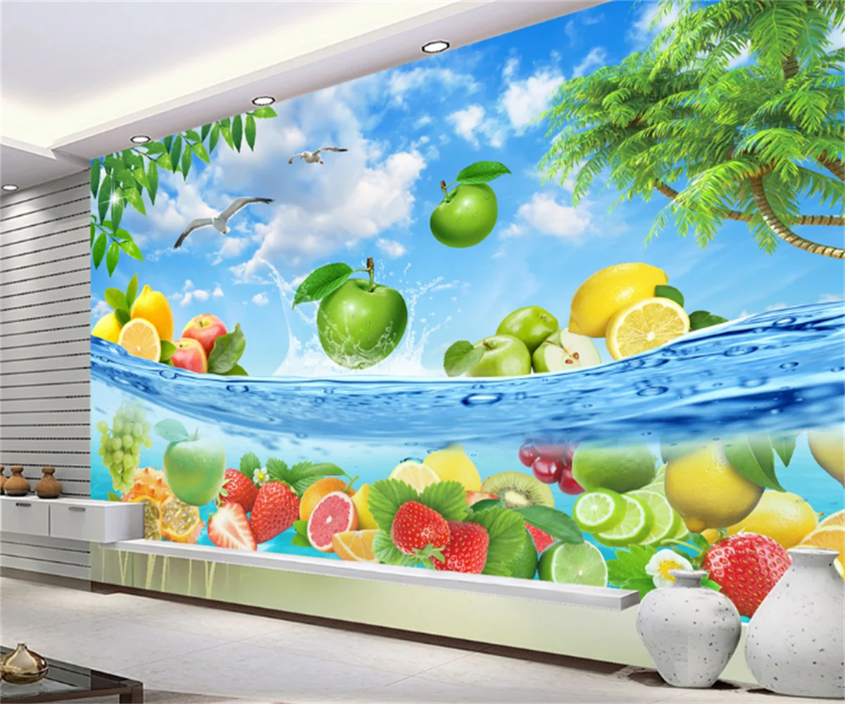 

Пользовательские 3D обои любого размера, Настенные обои, живопись, HD фрукты, Гавайская морская вода, магазин фруктов, фон супермаркета обои