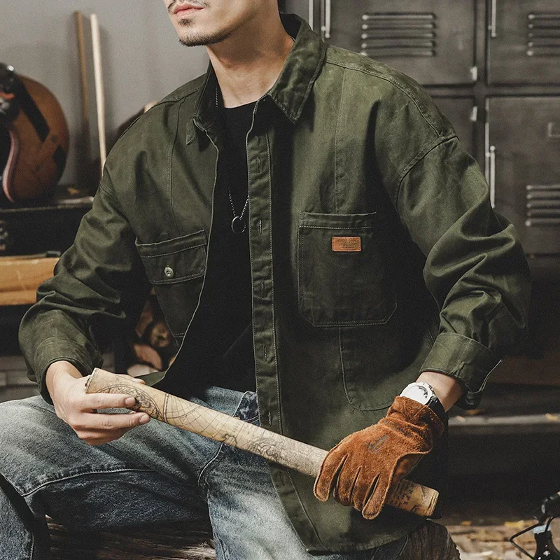 Мужская рубашка в американском ретро-стиле рабочая одежда с длинными рукавами