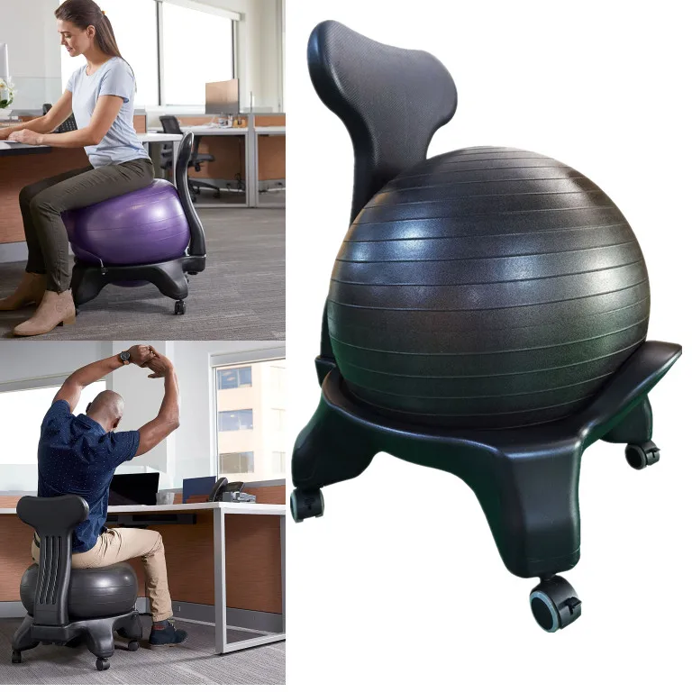 

Classic Yoga Ball Chair Balance Ball Chair with Back Support & 55CM Stability Ball Exercise Guide for Home or Office Relax Chair