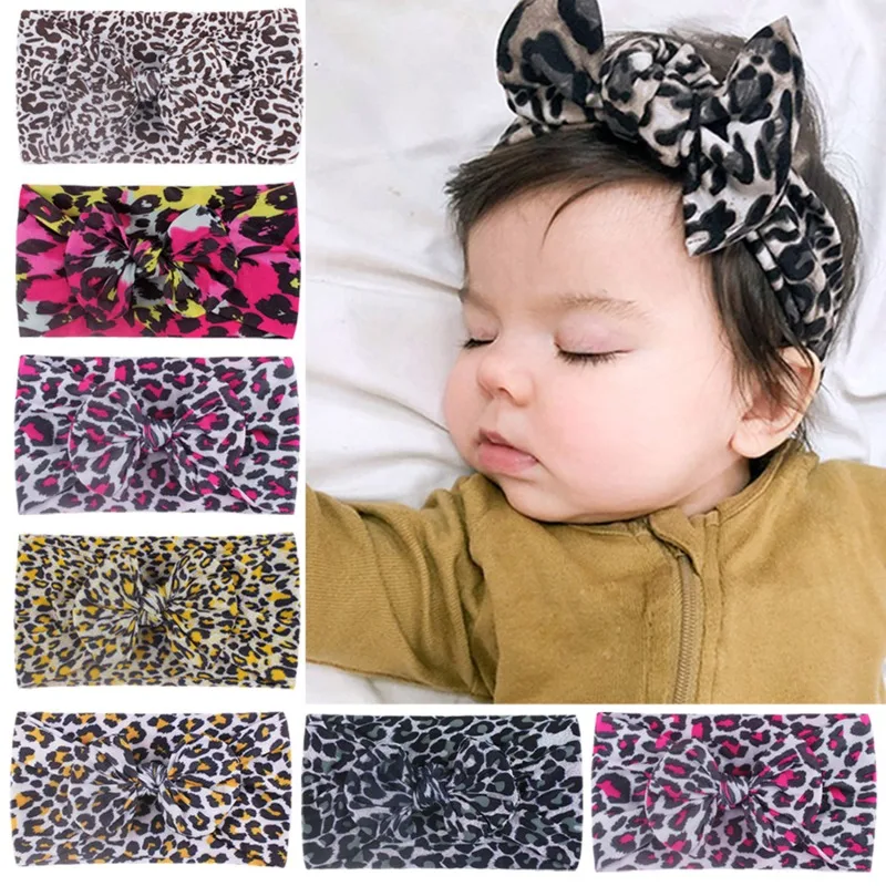 

Детская повязка на голову, летняя Милая повязка на голову с бантом леопарда для маленьких девочек, эластичная повязка на голову для новорож...