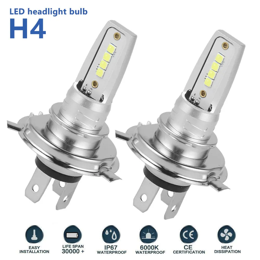 

2pcs H4 Car Fog Light LED Headlight Bulb 12-24V 80W 8000LM 6000K Waterproof Dustproof Easy Install Auto Lighting Accessories