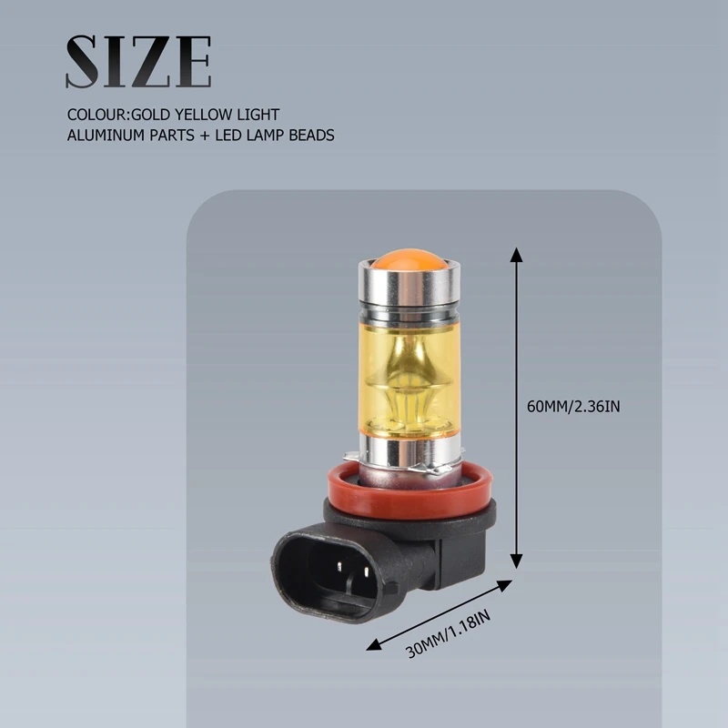 2 X светодиодные лампы высокой мощности 100 Вт H8 H11 желтая противотуманная лампа 2828
