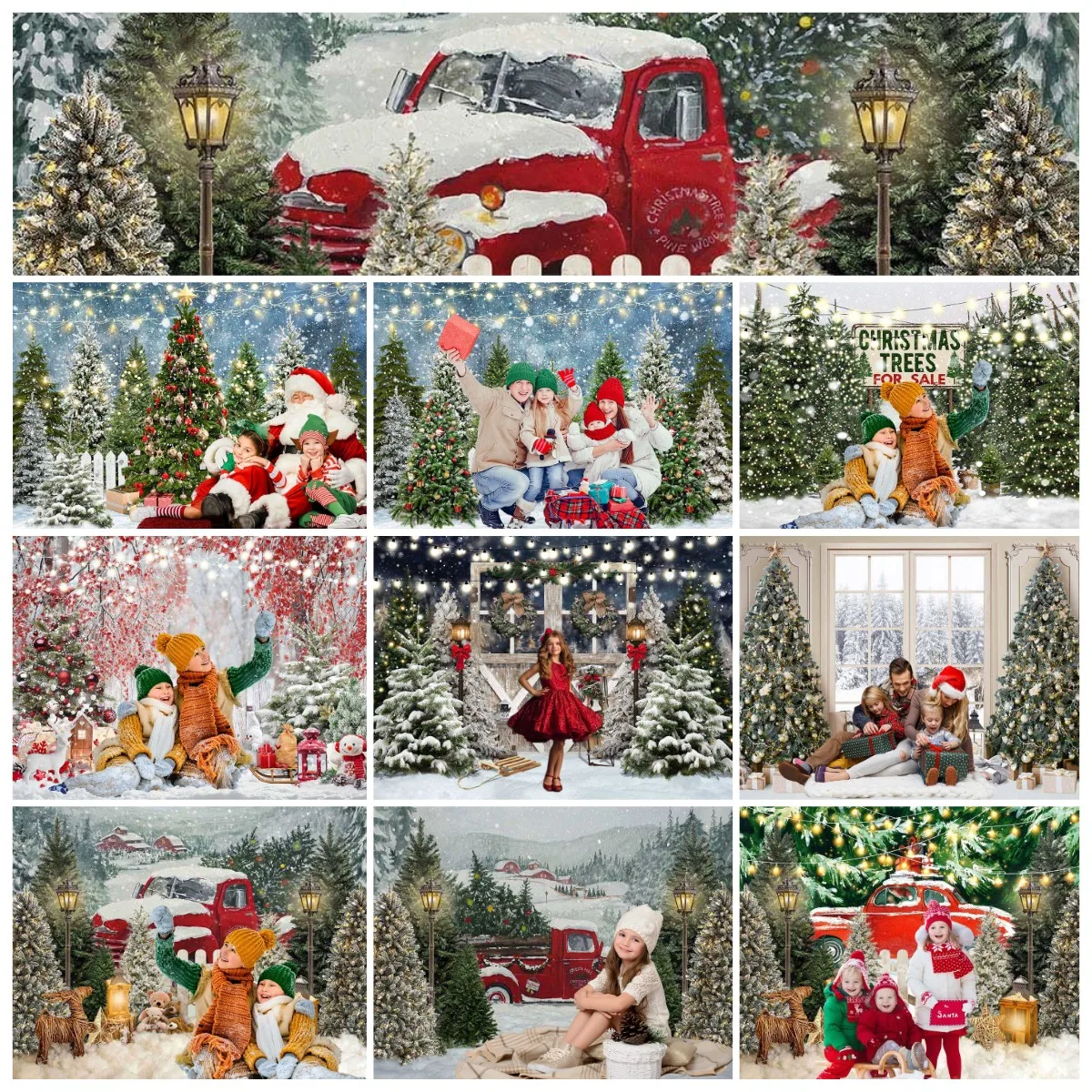 

Christmas Background Snow Scenery Christmas Tree Children's Birthday Props Winter Photography Backdrop Decora Baby Photostudio