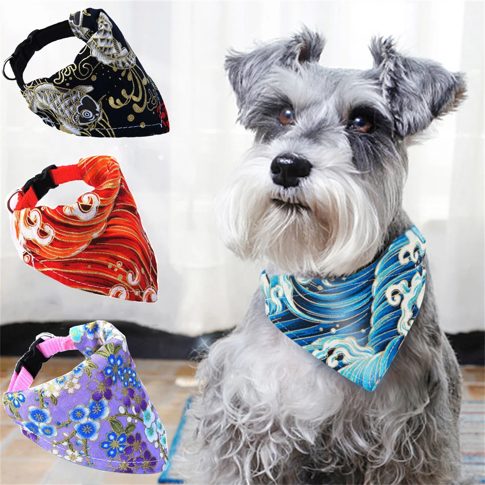 

Dog Scarf Collar Adjustable Pet Grooming Decor Saliva Towel Washable Printing Triangle Bandage Cute Cat Puppy Bib Neckerchief