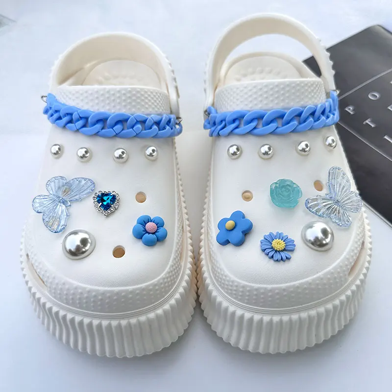 Klein Blue Butterfly Daisy Flowers Rhinestone Shoes Charms Pack Vintage DIY Shoes Clogs Decoration Luxury New Design Jewelry