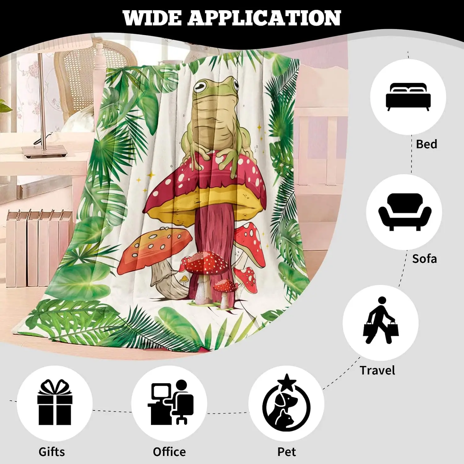 Manta de Hongo para niños Franela Felpa Suave con Setas Rana Mujeres y niñas Ligera acogedora mullida