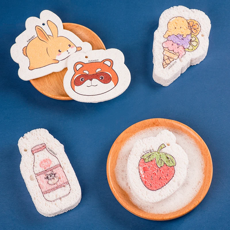 

Мультяшная губка для мытья посуды, антипригарная сжатая древесная масса, хлопковая Чистящая губка, кухонный очиститель, масляные чистящие ...