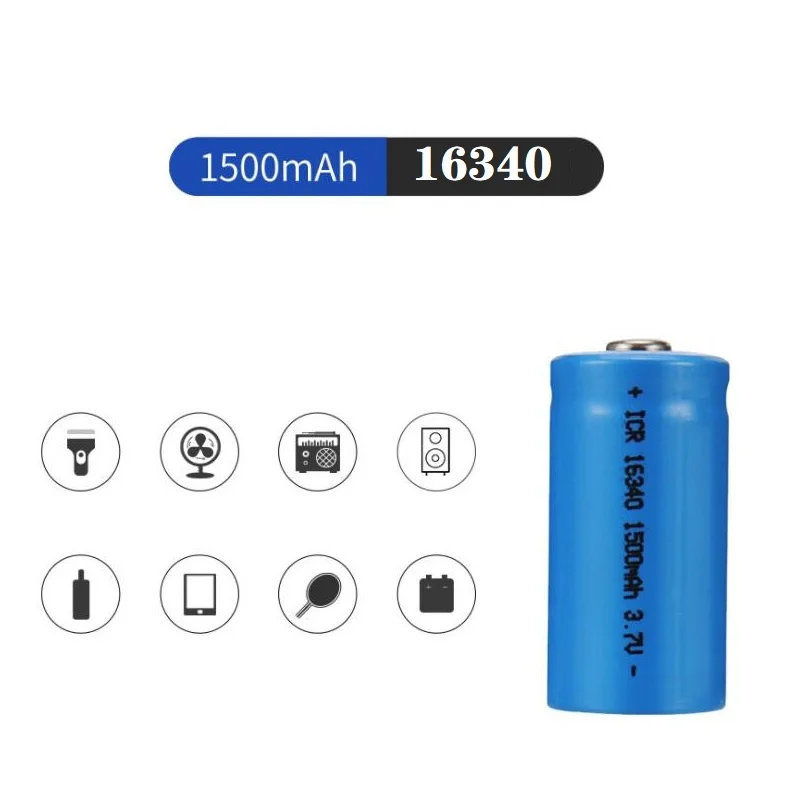 Фото Аккумулятор 16340 CR123A 3.7V 1500mAh, перезаряжаемые литий-ионные батареи для светодиодных фонарей, дорожное зарядное устройство для аккумуляторов CR123A 16340 №2