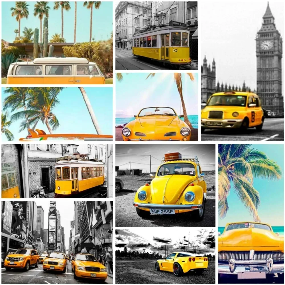 Язык политика желтый автомобиль пейзаж живопись по номерам Акриловая краска DIY