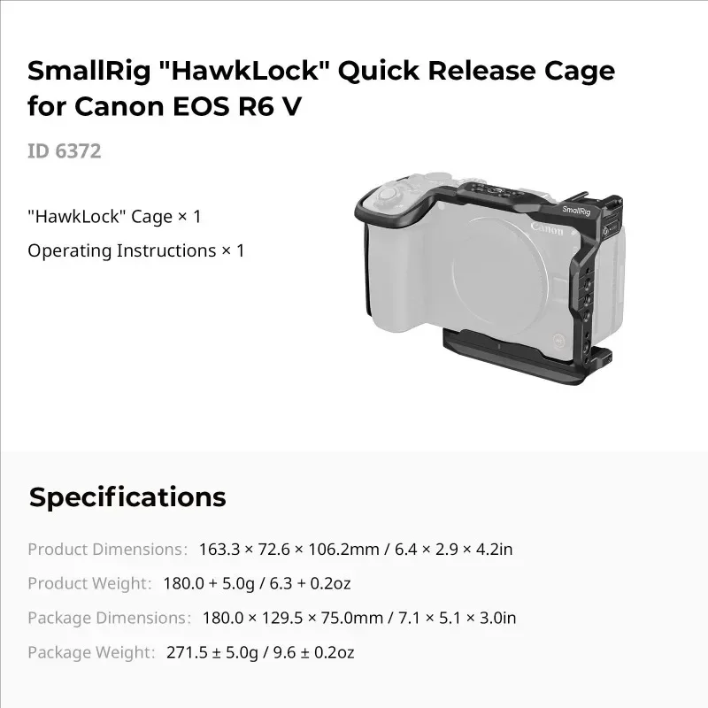 Комплект креплений SmallRig HawkLock для Canon EOS R6 V с 3-точечной системой Arca QR для видеосъемки (art.: 3920daeecd265) - 3920daeecd265
