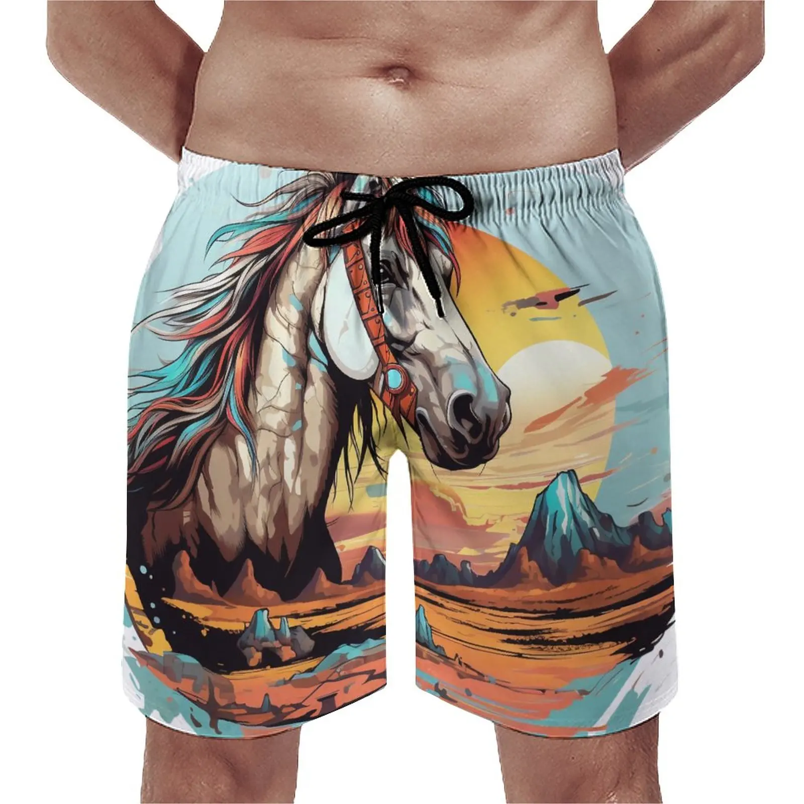 

Horse Board Shorts Summer Sky Landscape Casual Beach Short Pants Male Running Quick Dry Design Swim Trunks