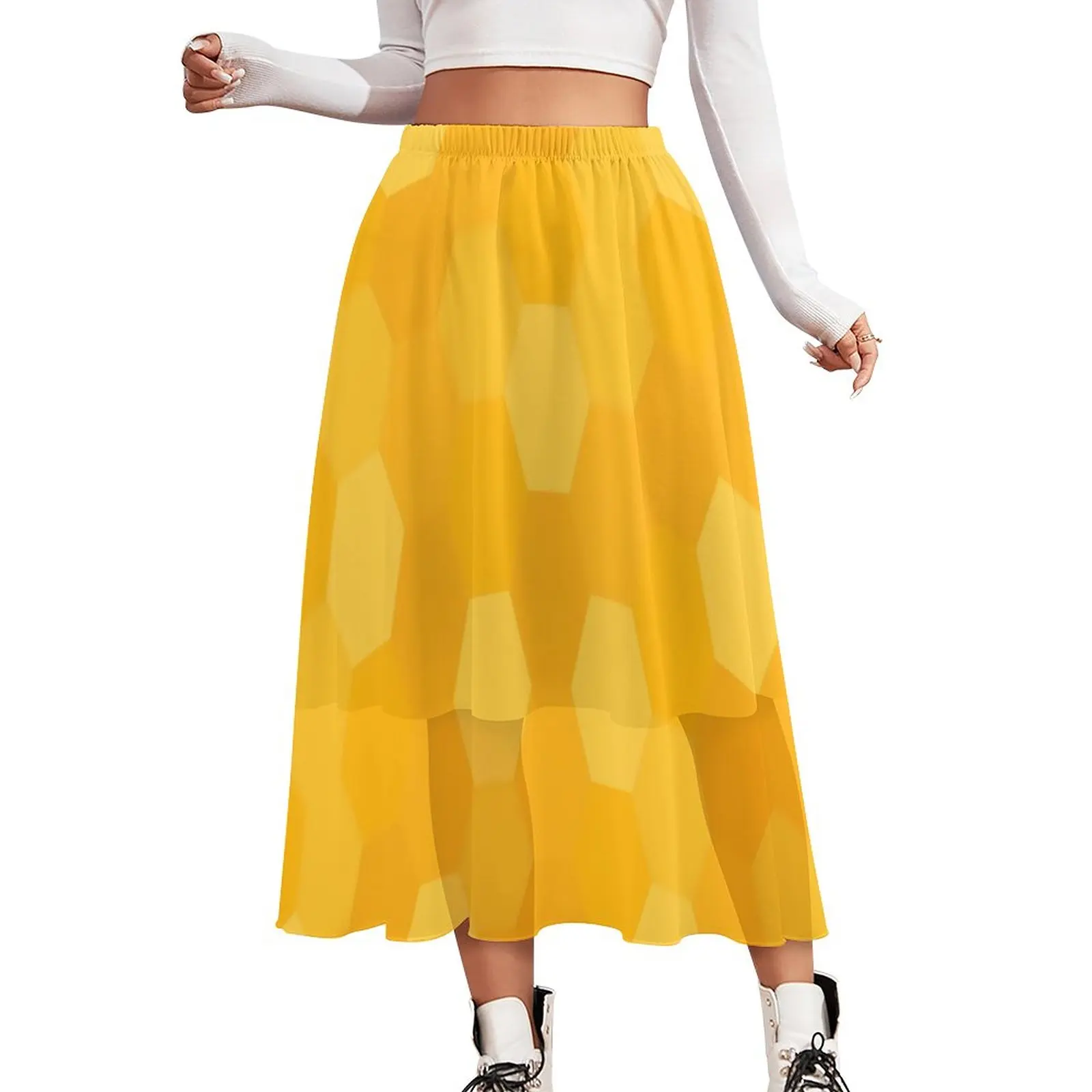 

Yellow Hives Chiffon Skirt Honeycomb Print Street Fashion Long Skirts Women Cute A-line Skirt Custom Clothing Gift