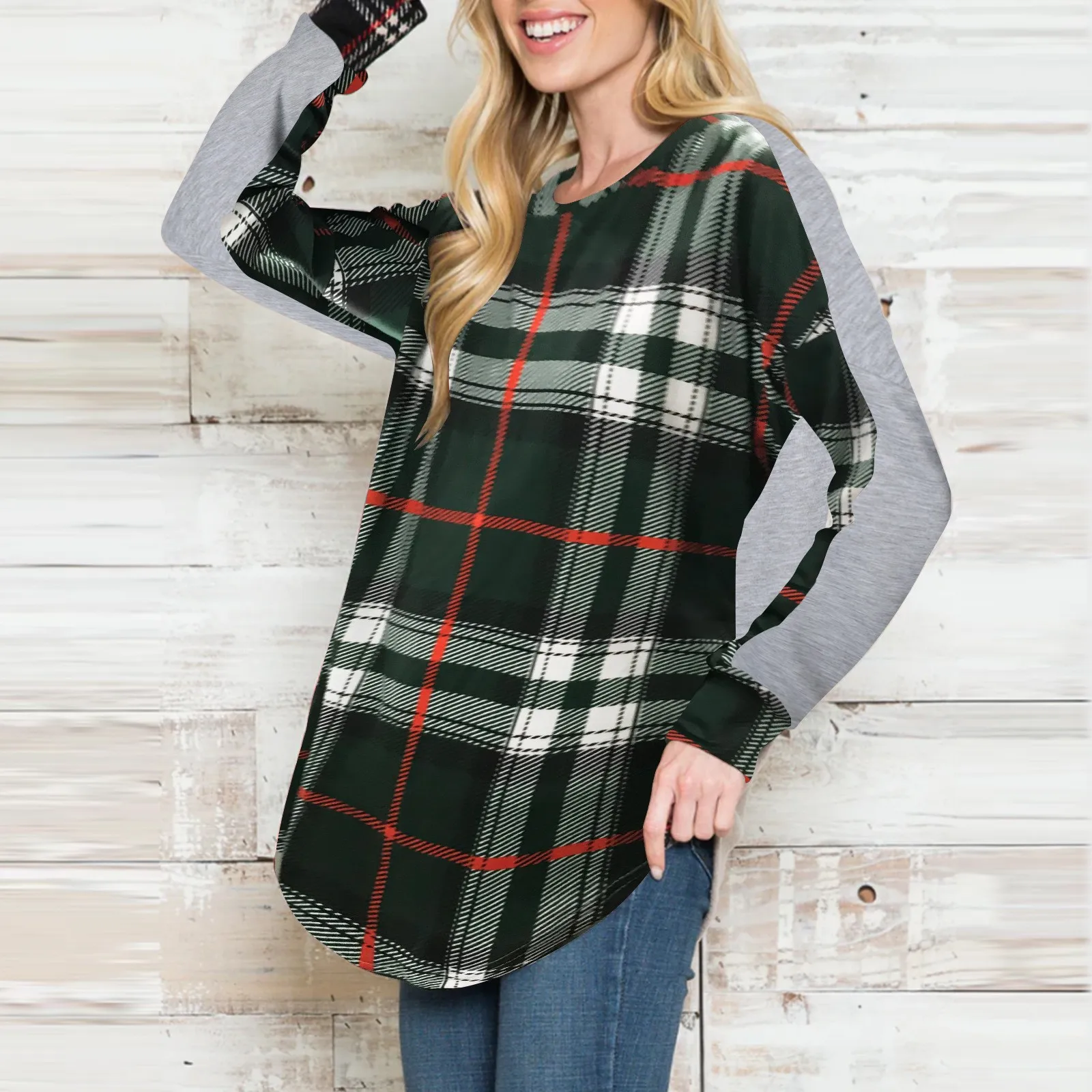

Women Long Sleeve Top Autumn Stripe Plaid Print Loose Round Neck Long Sleeve T Shirt Womens Tee Shirt Loose