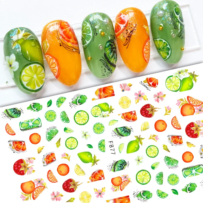 Новые 3D наклейки для ногтей Слайдеры для дизайна слайдеры Фрукты Лимон Апельсин наклейки для ногтей декоративные наклейки для маникюра акс...
