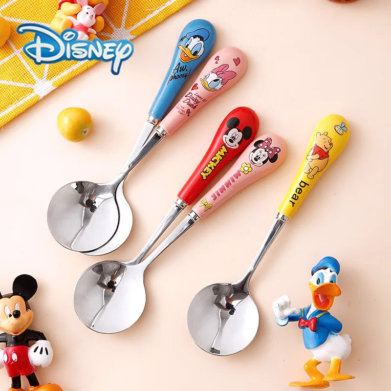 Kawai Disney Mickey Donald Duck Pooh Bear Round Head 304 Stainless Steel Spoon Cute Children Cartoon Anime Shape Tableware