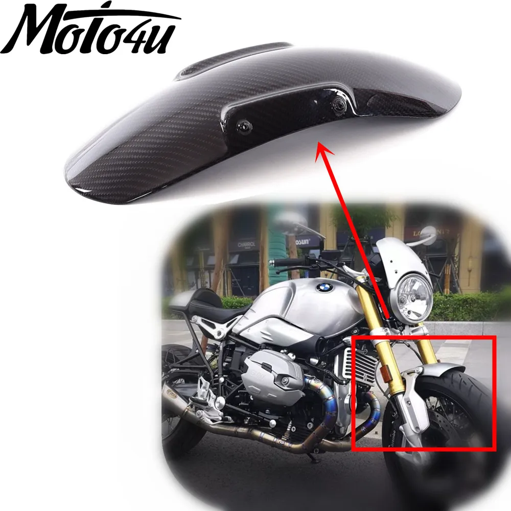 

100% настоящее углеродное волокно, передняя шина мотоцикла, крыло, брызговик, обтекатель 3K саржевого блеска для BMW R NineT 2014 2015 2016 2017