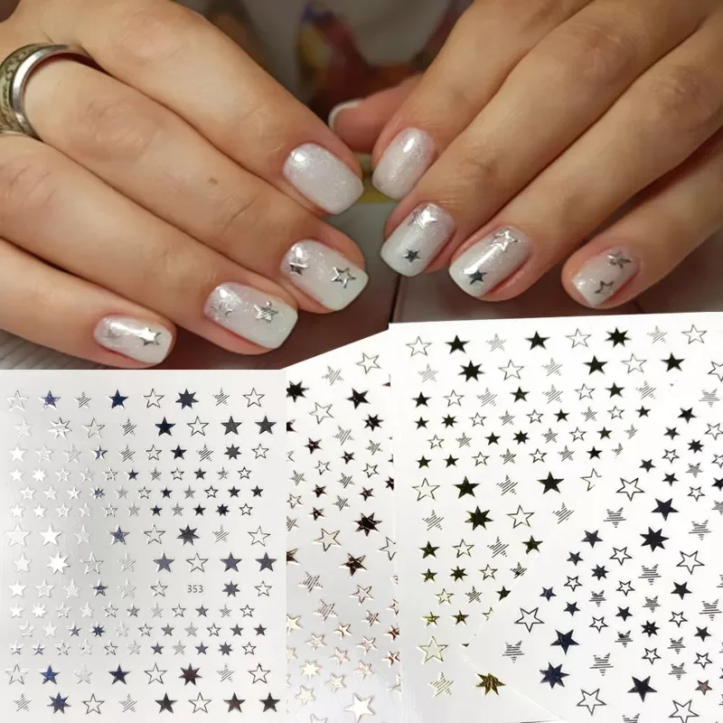 

NEW2023 nail slider nail stickers 3D star stickers flash nail decoration DIY transfer nail decals gold and silver nail accessor
