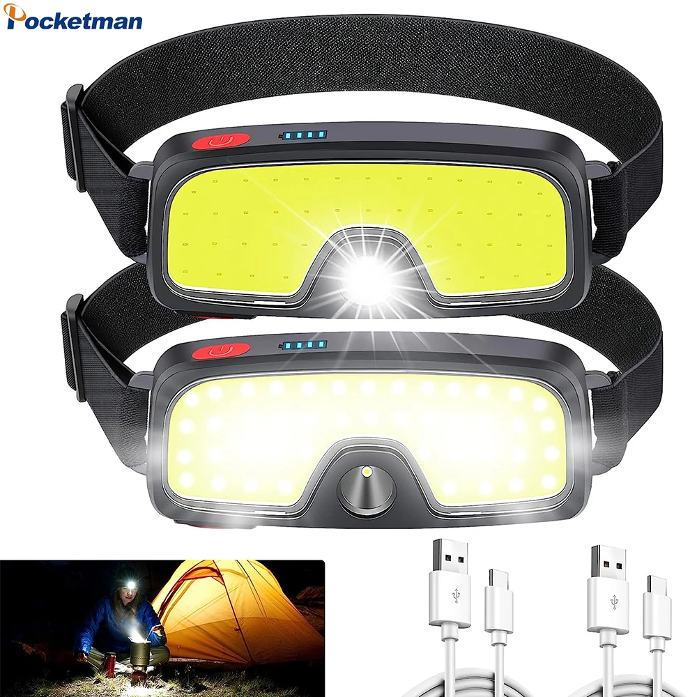 

Rechargeable Headlamp Wide Beam COB Headlight 5 Modes Lightweight Waterproof Head Flashlight for Outdoor Running Fishing Camping