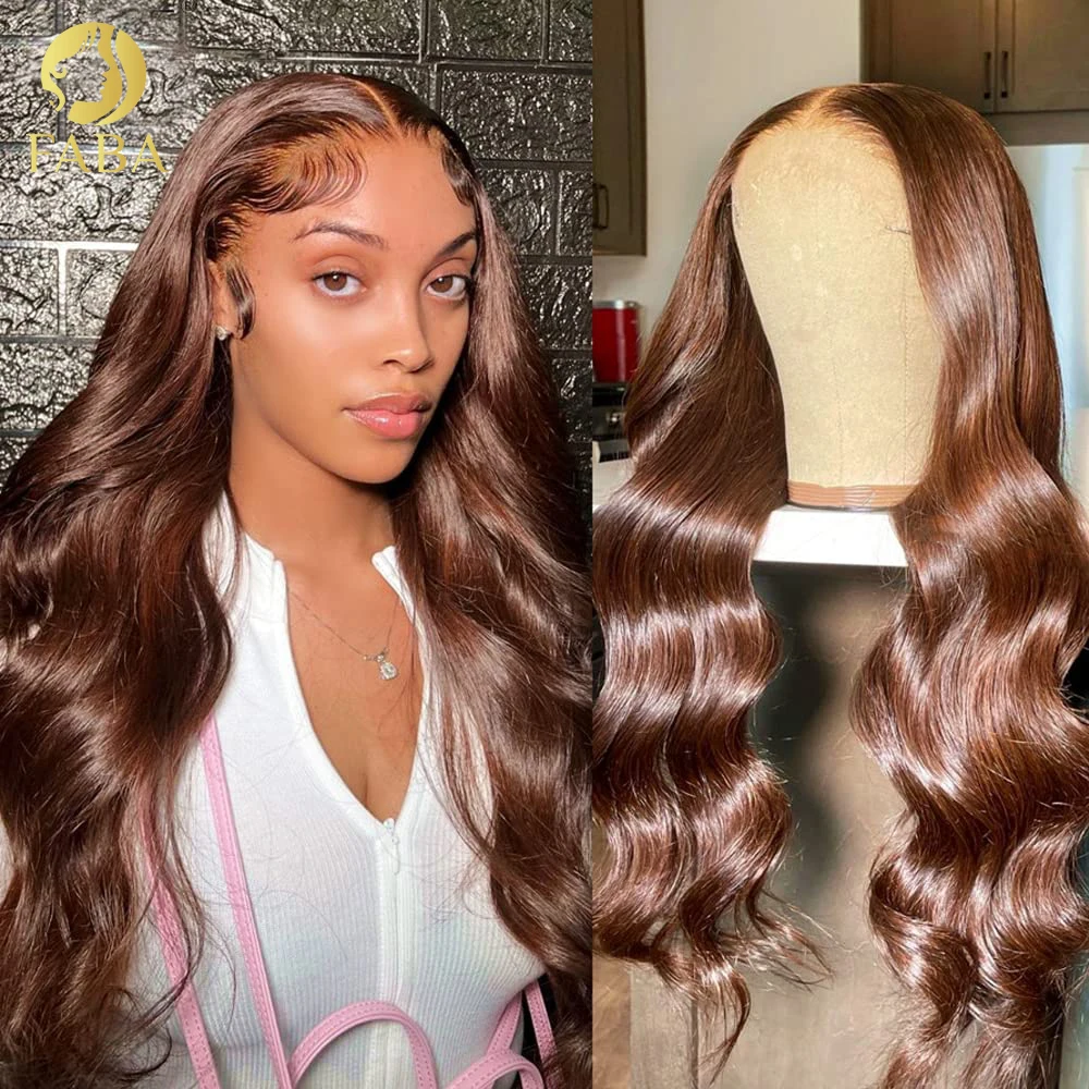 

13x4 Forehead Lace Body Wave Human Hair Brown Wigs 4x4 HD Pre Plucked Lace Frontal Brazilian Girl Hair Band Baby Wig 180 Density