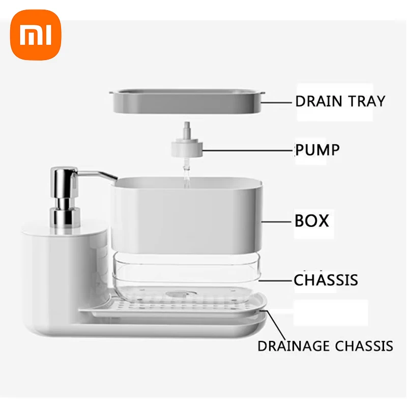 Дозатор для кухонного мыла Xiaomi 3 в 1 контейнер насоса жидкого с держателем губки