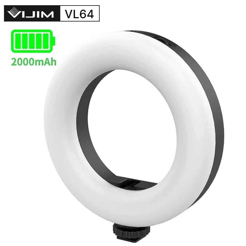 

Перезаряжаемый светодиодный кольцевой светильник VIJIM VL64 для селфи, 3200K-5600K, регулируемый кольцевой светильник с холодным башмаком для микро...