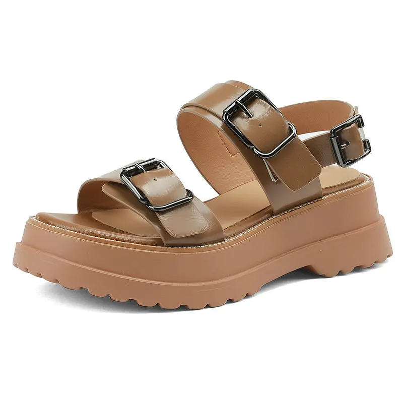 

2023 Summer Women Sandals Rome Style Buckle Wedges High Heels Platforms Genuine Leather Working Casual Gladiator Shoes Woman