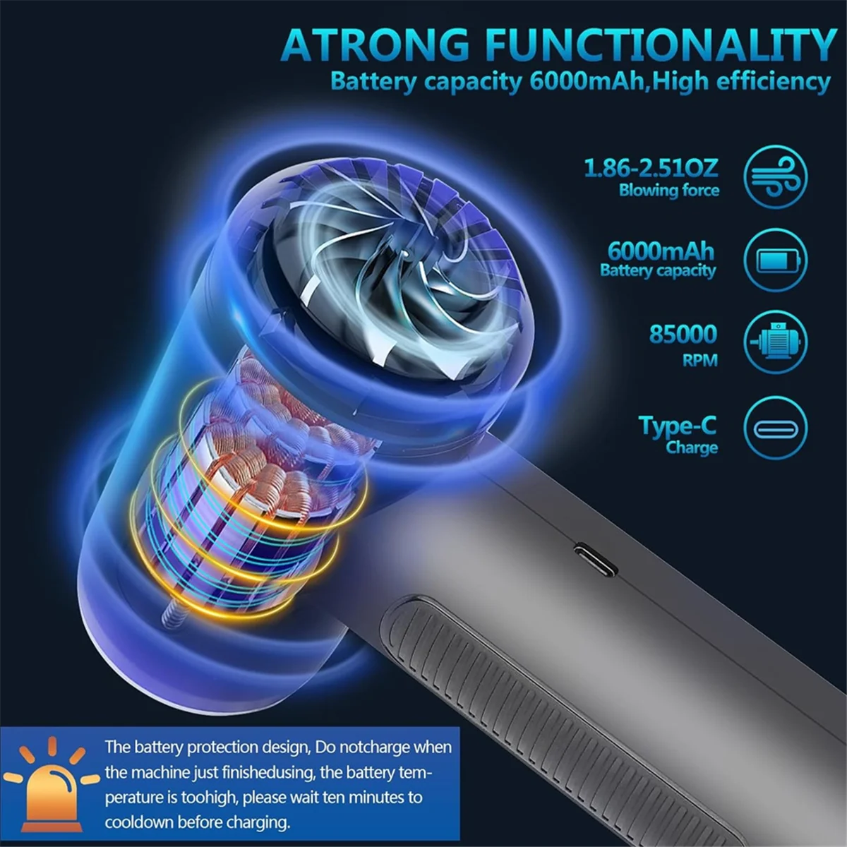 Электрическая тряпка со сжатым воздухом 2-в-1 беспроводная воздушная и пылесос