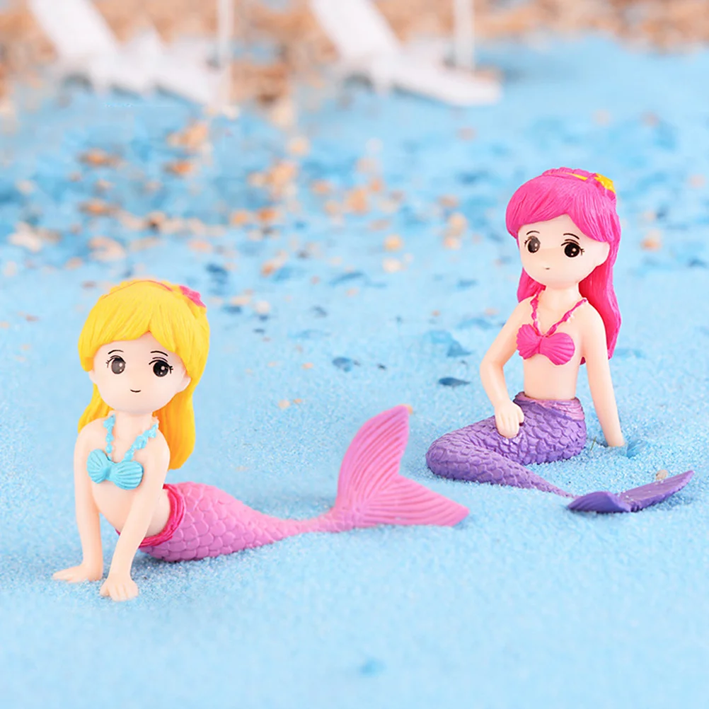 

2 PCS Micro Landscape Mermaid Ornament Cake Decorationsation Mini Adornment Craft Miniatures Garden
