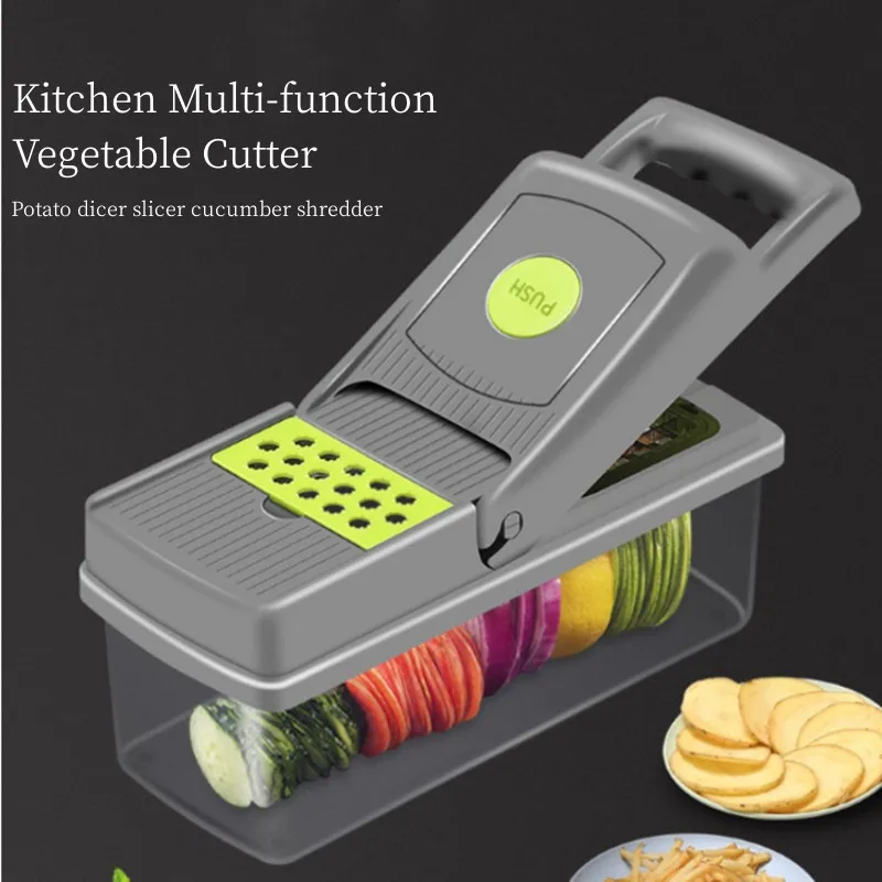 

Multifunctional Fruit Vegetable Cutter Slicer Grater Shredders Plastic Drain Basket Slicers 14 In 1 Gadget Kitchen Accessories