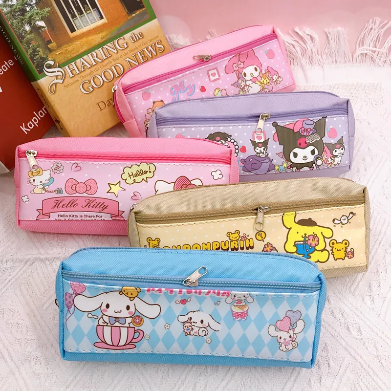 

Kawaii Student Anime Cinnamoroll Kuromi My Melody Hello Kitty Pencil Medium Double Zipper Bag Stationery Storage Bag