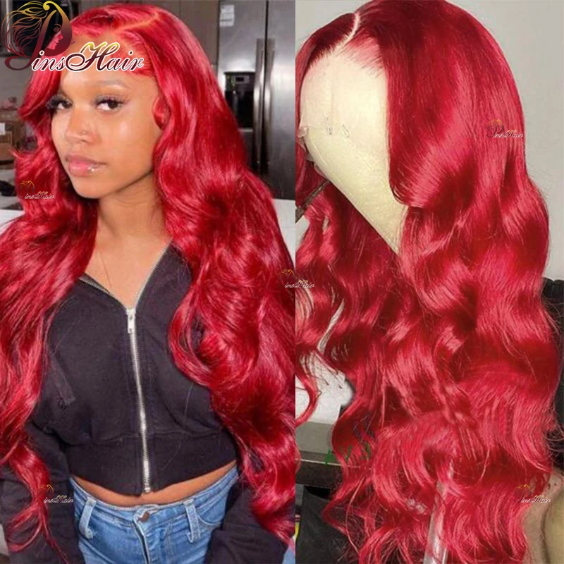 Red Color Lace Front Human Hair Wigs Burgundy 99J Body Wave Remy Human Hair 13x4 Transparent Lace Frontal Wig Pre Plucked 180%