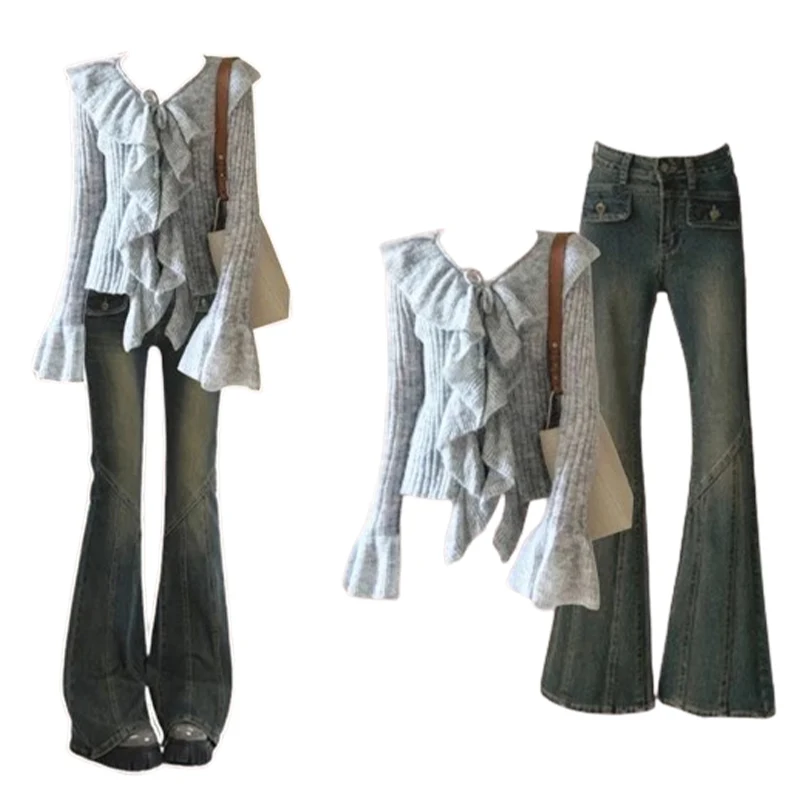 Ранний осенний комплект больших размеров новинка 2024 модный топ с v-образным