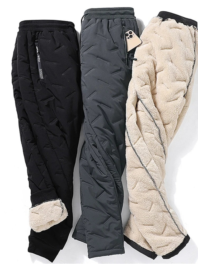 

SVOKOR Pockets Thicken Trousers Winter Zip Sweatpants Fleece Women Water Proof Thermal Pants Solid Cotton Elastic Slim Joggers