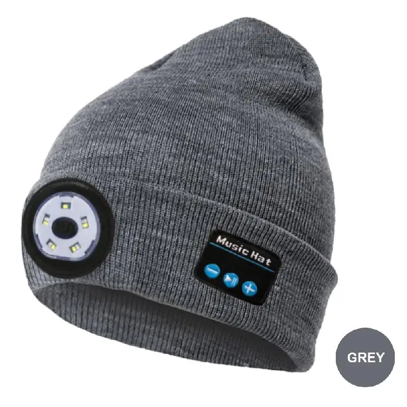 New Winter Beanie Hat Unisex Beanie Soft Black Knitted Hat Wireless Bluetooth 5.0 Smart Cap Headphone Headset with LED Light