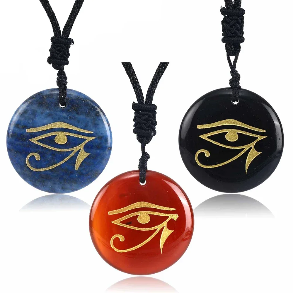 

Mineraali Engrave Evil Eye Necklaces Eye of Horus Symbol Etched Crystal Natural Agate Obsidian Lapis Lazuli Gems Pendants Carved