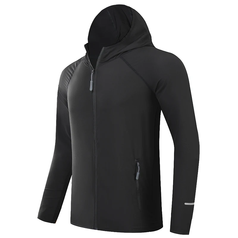 Men Outdoor Sport Jacket Casual Quick Dry Breathable Zipper Hooded Sweatshirts Fitness Training Jogging Running Hiking Hoodie