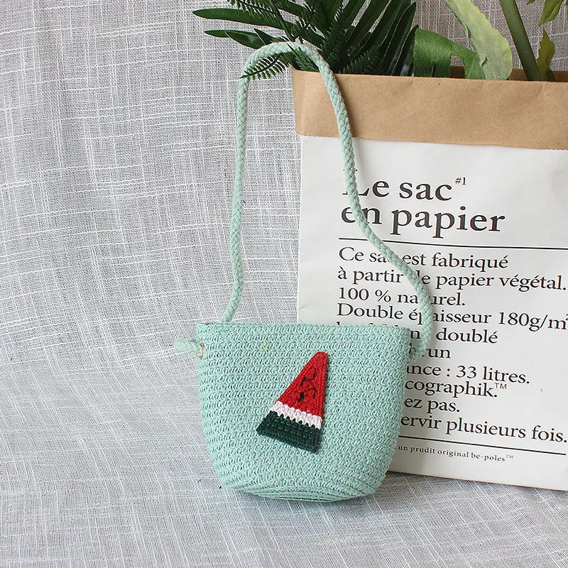 Summer Children Straw Woven Shoulder Bags Baby Kids Mini Coin Purse Handbags Cute Animal Embroidery Girls Small Messenger Bag